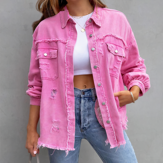 Ivy - Zerrissene Jeansjacke Rosa / S