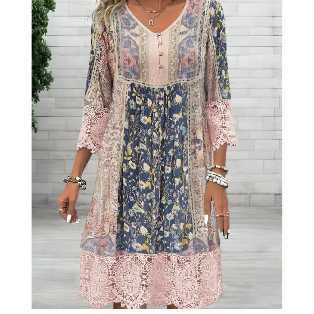 Bohemian Chic Dress with intricate patterns and lightweight fabric, perfect for summer days and casual outings.