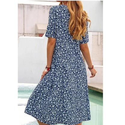 Boho Summer Dress with a flowy silhouette, perfect for warm summer days and bohemian style.