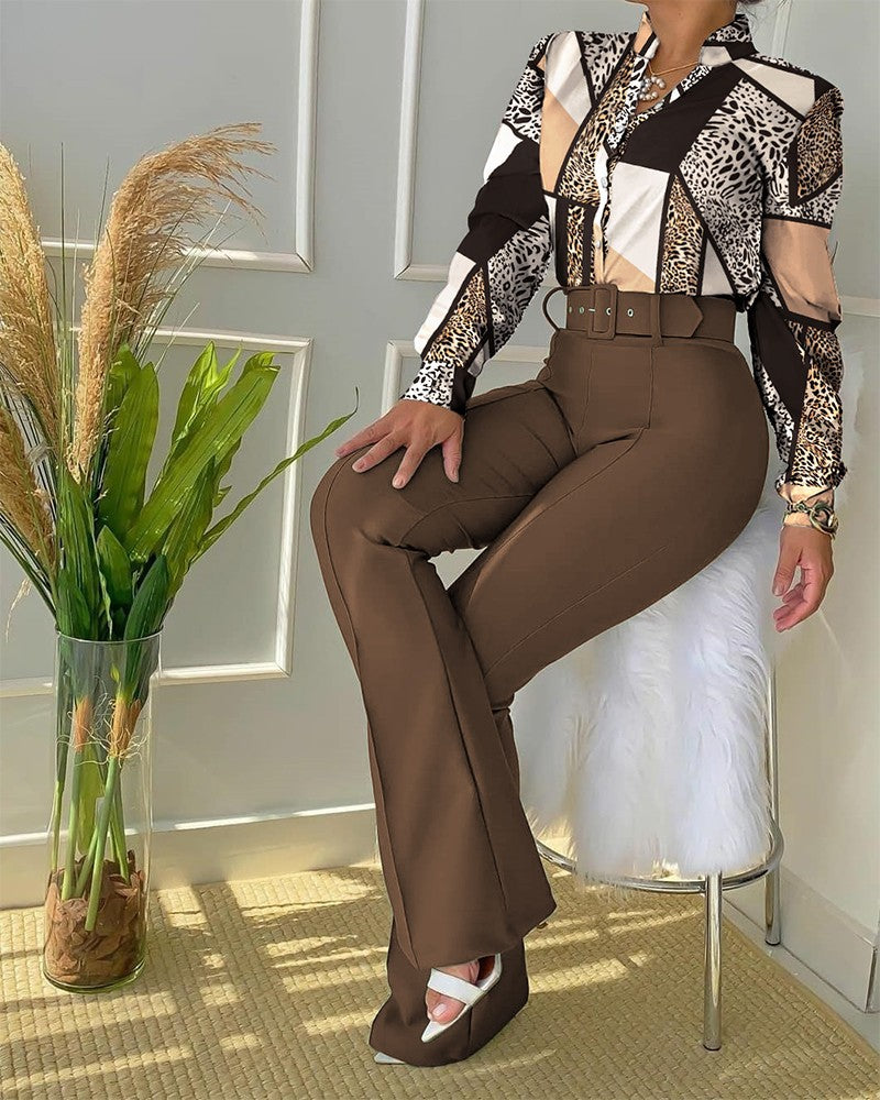 Elegant blouse and pants set for women, perfect for professional business style and summer comfort.