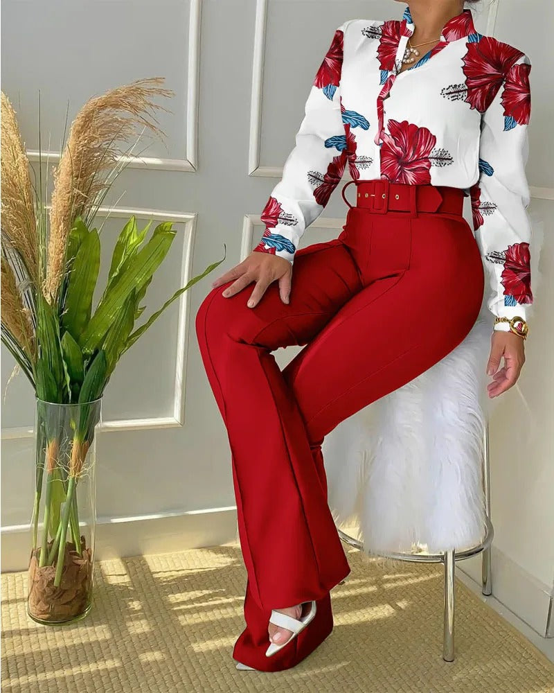 Elegant blouse and pants set for women, perfect for professional business style and summer comfort.