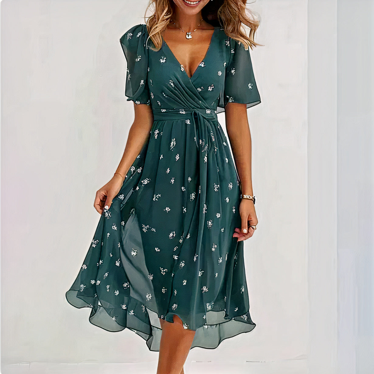 Casual flowy sundress for women, designed for comfort and style on warm summer days, offering a flattering and relaxed fit.