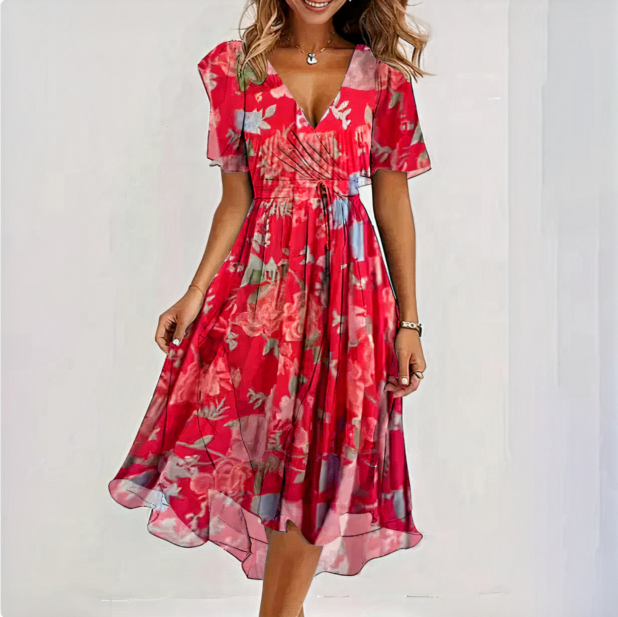 Casual flowy sundress for women, designed for comfort and style on warm summer days, offering a flattering and relaxed fit.