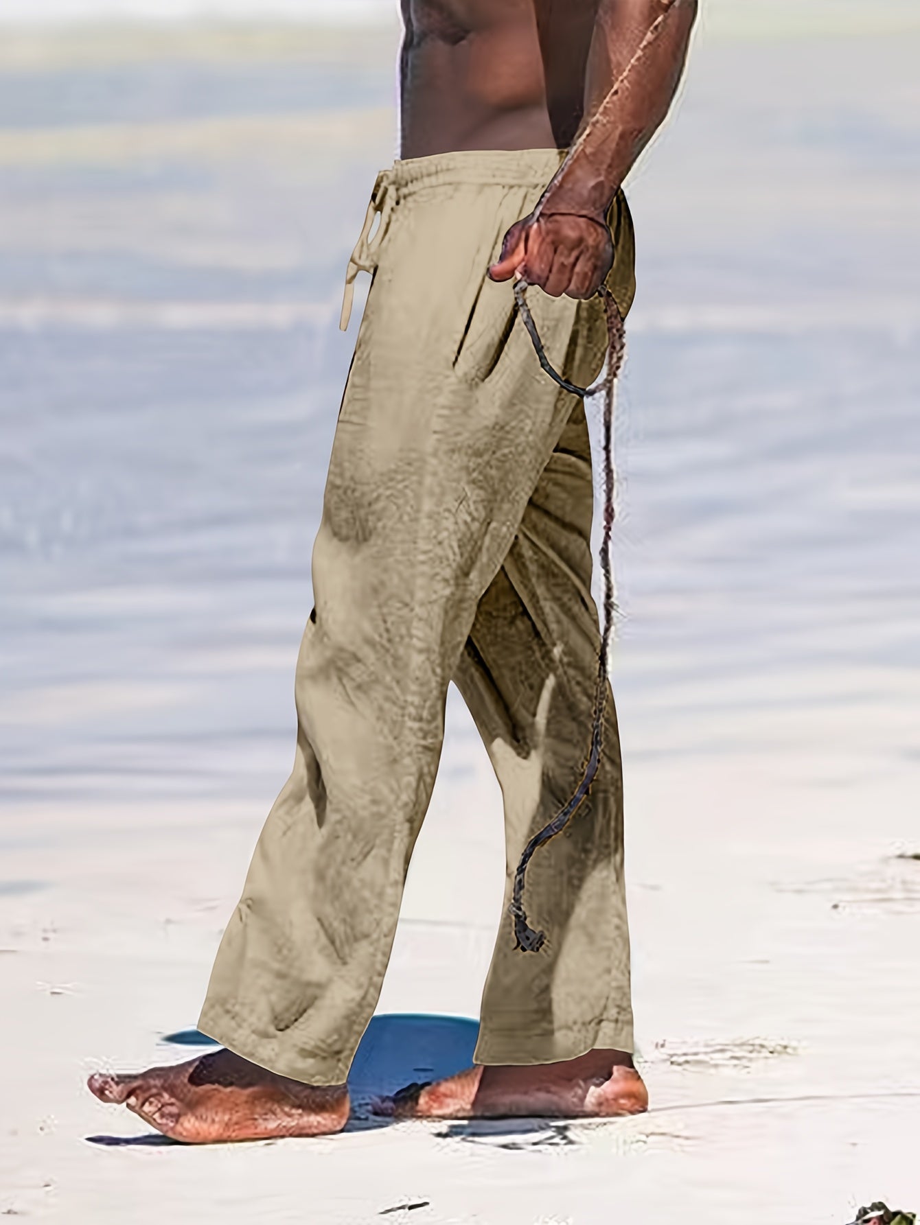 Casual linen pants for men, ideal for summer days with breathable fabric and a relaxed fit for comfort.






