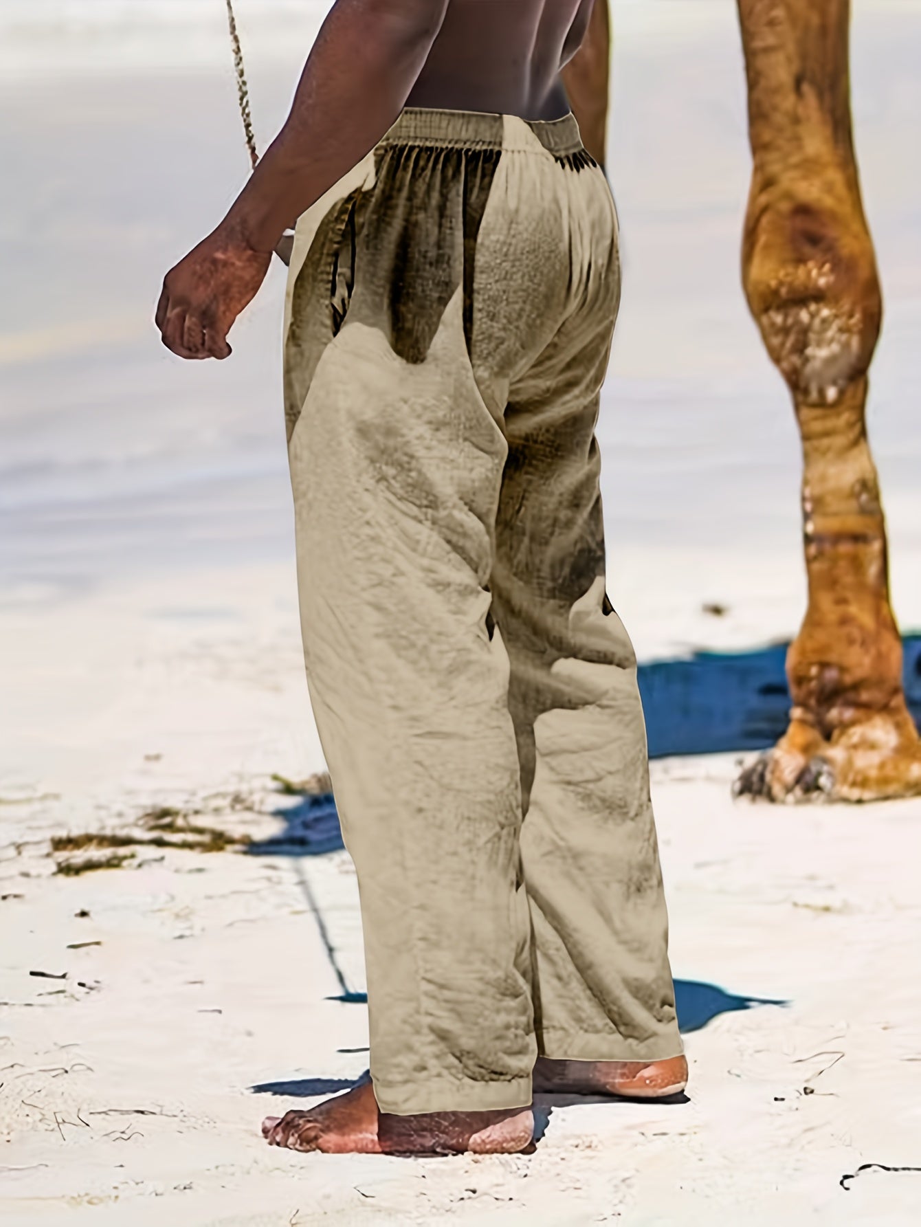 Casual linen pants for men, ideal for summer days with breathable fabric and a relaxed fit for comfort.






