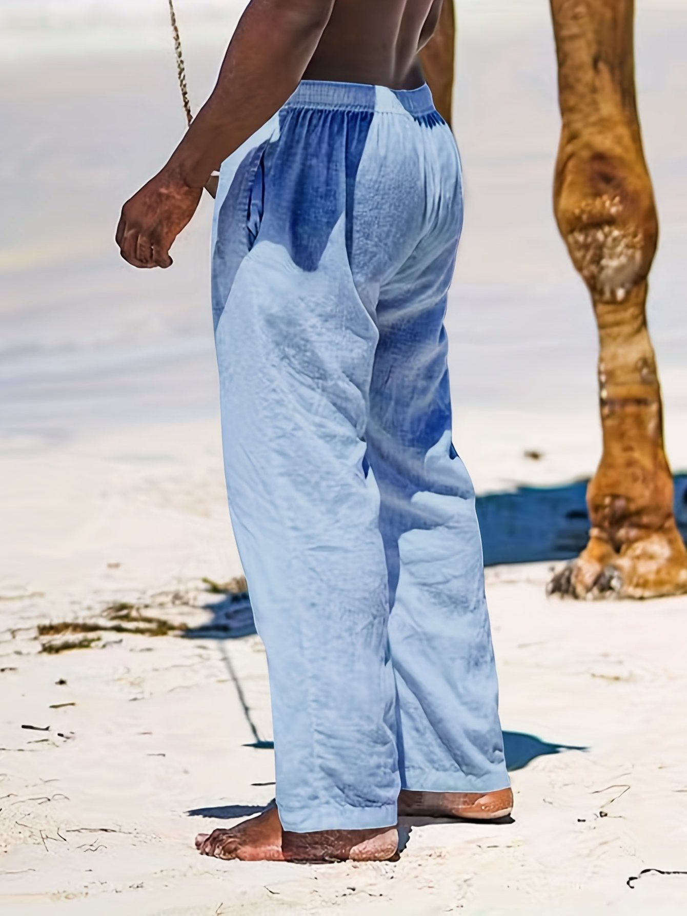 Casual linen pants for men, ideal for summer days with breathable fabric and a relaxed fit for comfort.






