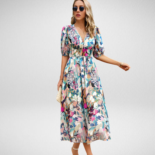 Casual midi dress with breathable fabric and a flattering silhouette, perfect for staying stylish and comfortable on summer days.