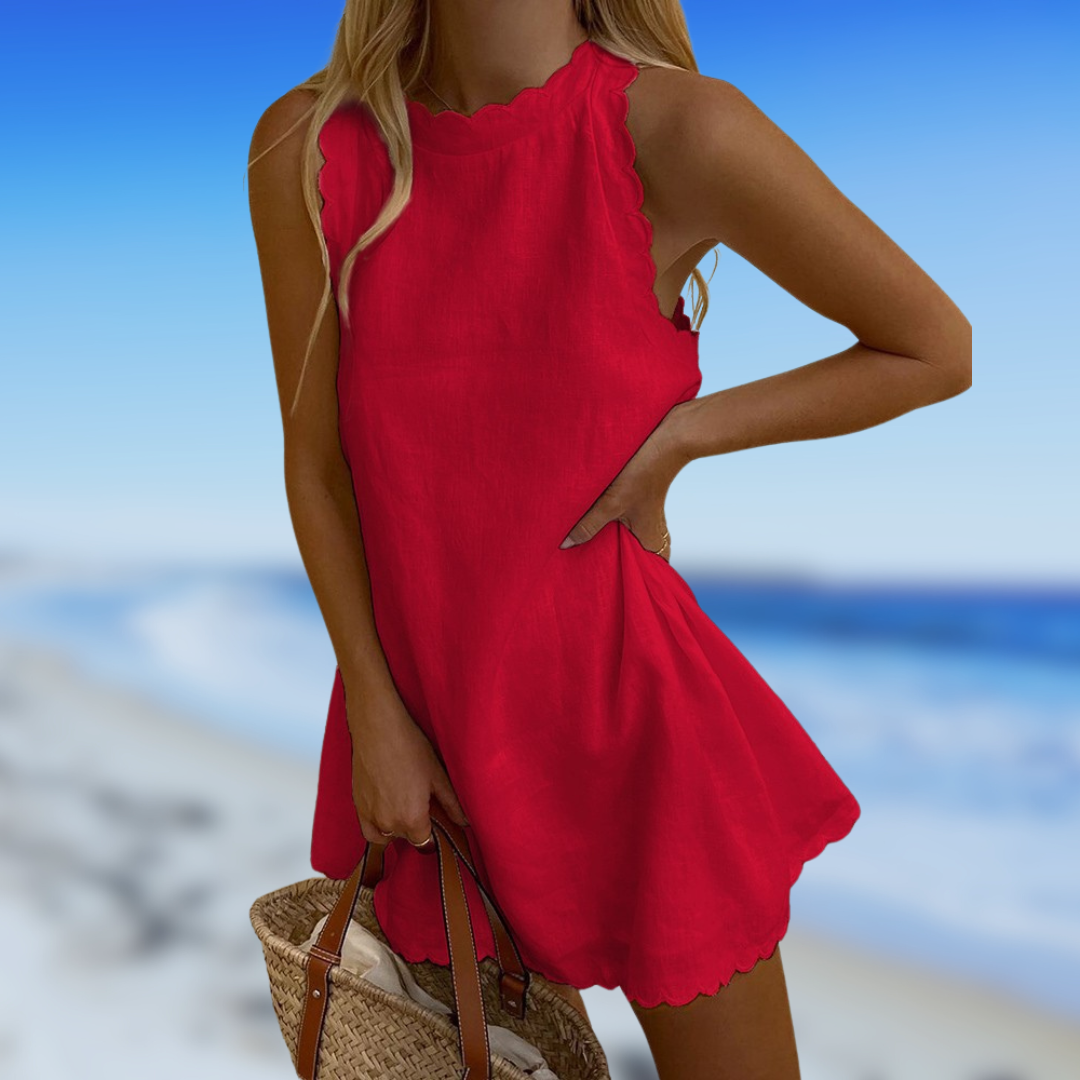 Casual sleeveless summer dress, designed for comfort and style on warm days.