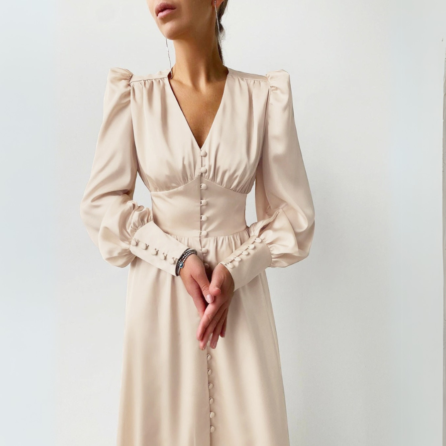 Chic long-sleeves satin dress for women, featuring luxurious fabric and an elegant silhouette perfect for summer days.