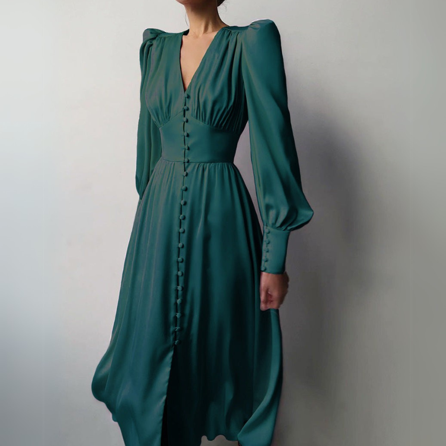 Chic long-sleeves satin dress for women, featuring luxurious fabric and an elegant silhouette perfect for summer days.