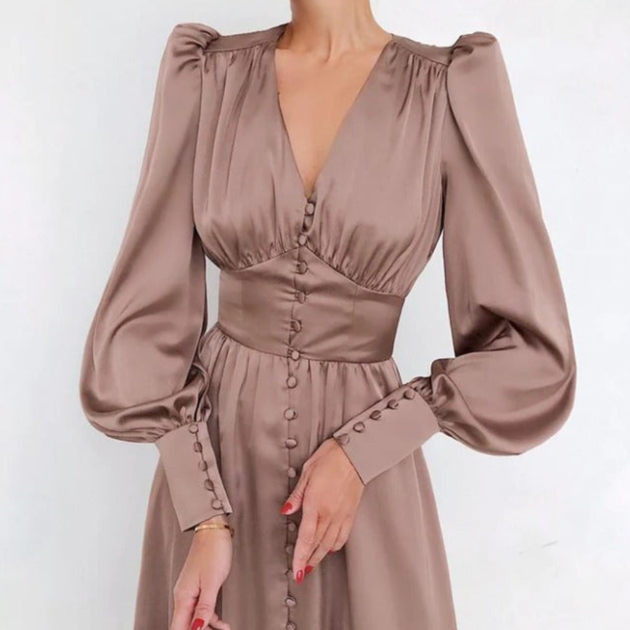 Chic long-sleeves satin dress for women, featuring luxurious fabric and an elegant silhouette perfect for summer days.