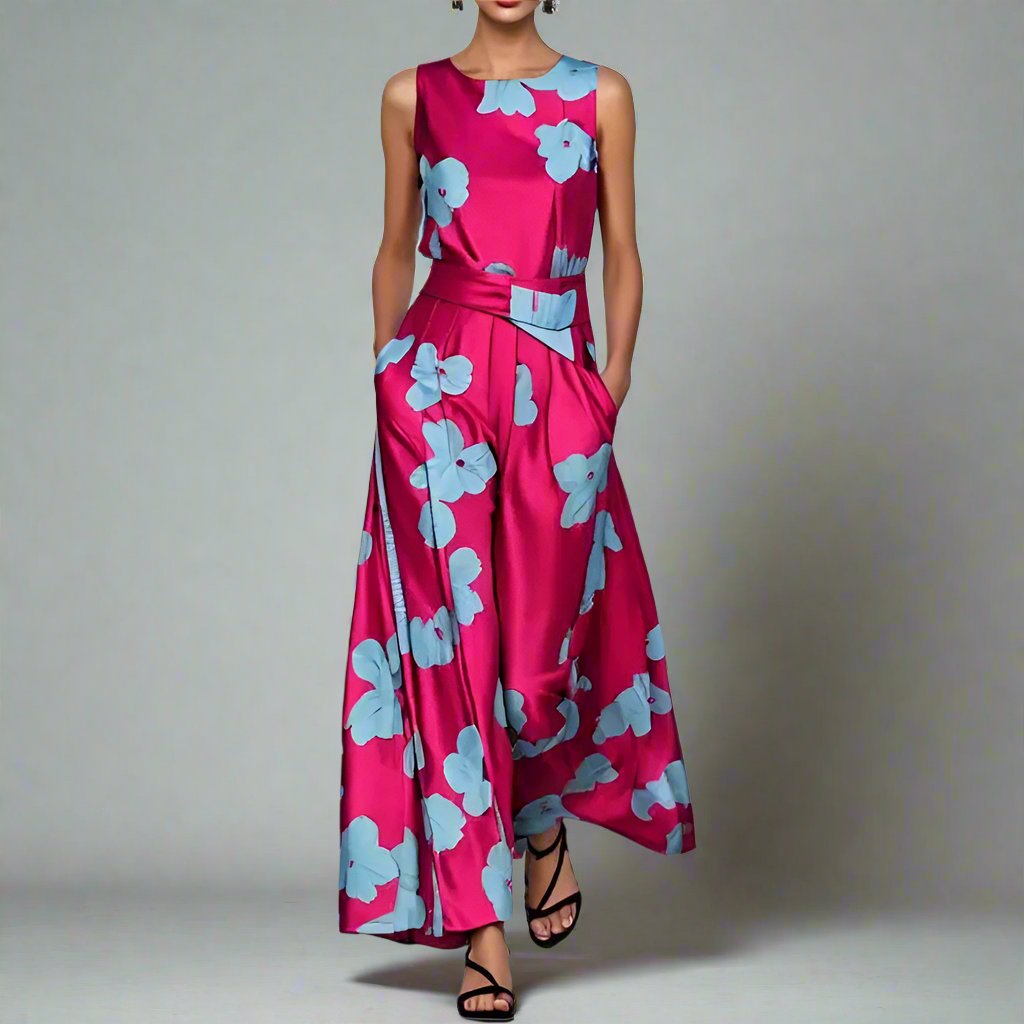 Classic floral sleeveless maxi dress for women, featuring a flowing silhouette and lightweight fabric perfect for summer days.