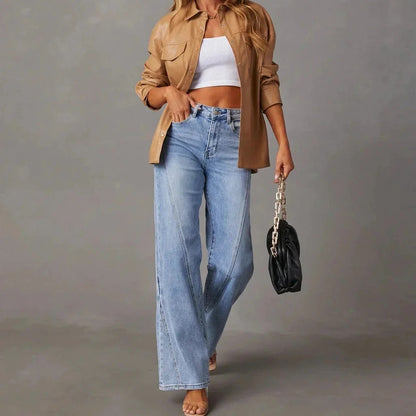 Classic wide-leg denim jeans for women with a flattering fit, perfect for casual summer days and versatile styling.