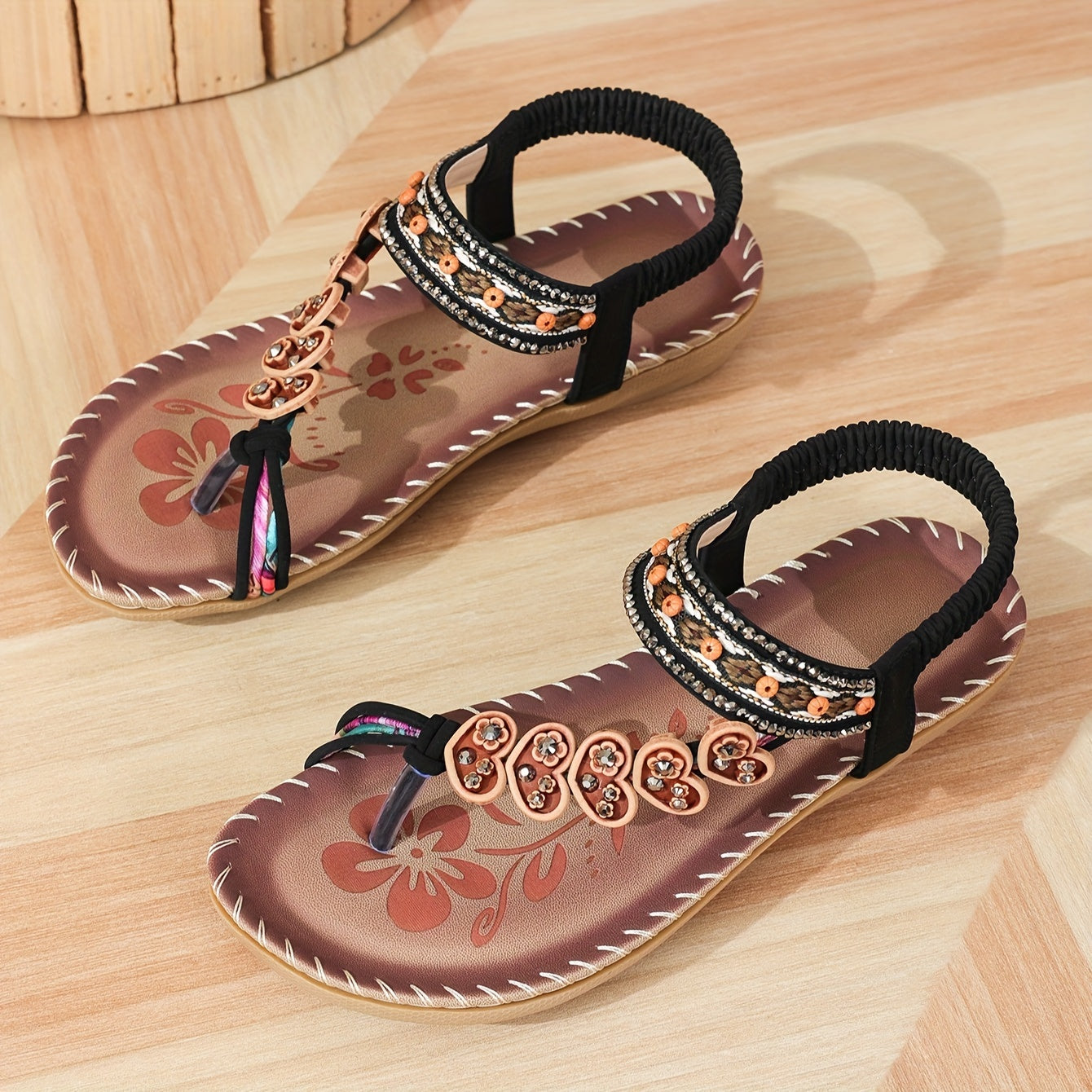  Women's comfy boho summer sandals with ergonomic sole and lightweight design, ideal for sunny days.