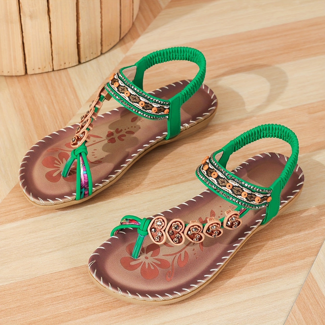  Women's comfy boho summer sandals with ergonomic sole and lightweight design, ideal for sunny days.