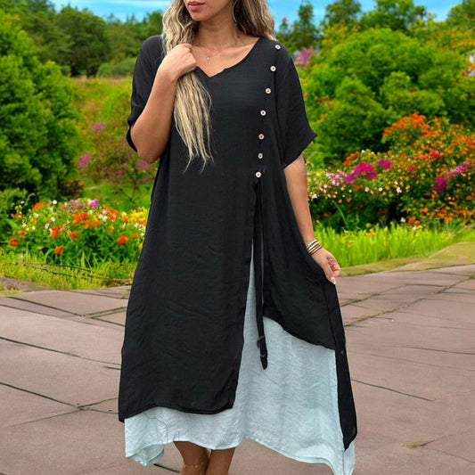 Comfy long summer dress | Jelena, ideal for summer days, featuring a breathable, flowy design perfect for casual outings and beach vacations.






