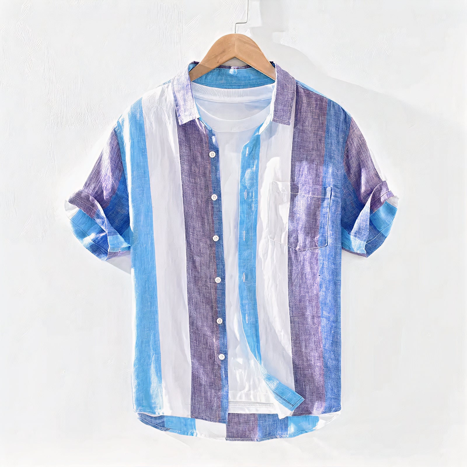 Comfortable and breathable linen beach shirt for men, perfect for summer outings and beach days.