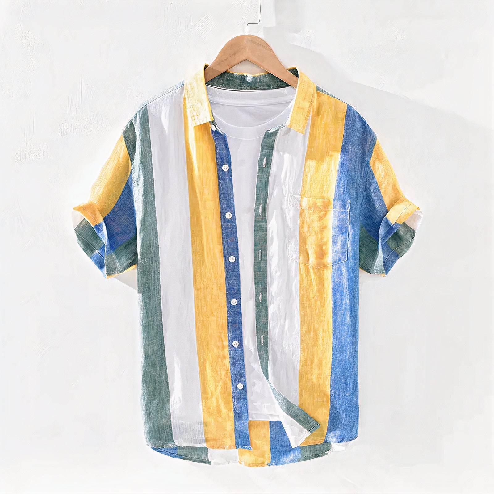 Comfortable and breathable linen beach shirt for men, perfect for summer outings and beach days.