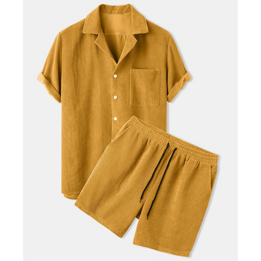 Corduroy Shorts Set for Men, soft and stylish, perfect for casual outings and summer days.