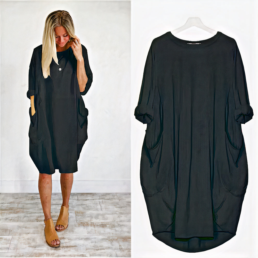 Elegant summer dress with tummy cover, offering a flattering fit and chic style for confident and comfortable wear.