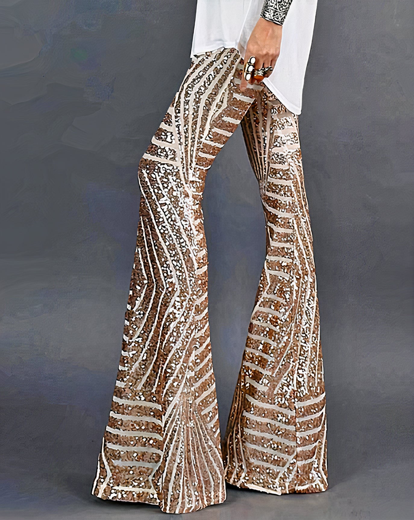 Elegant glittery trousers for women, offering chic sparkle and a comfortable fit for any occasion.