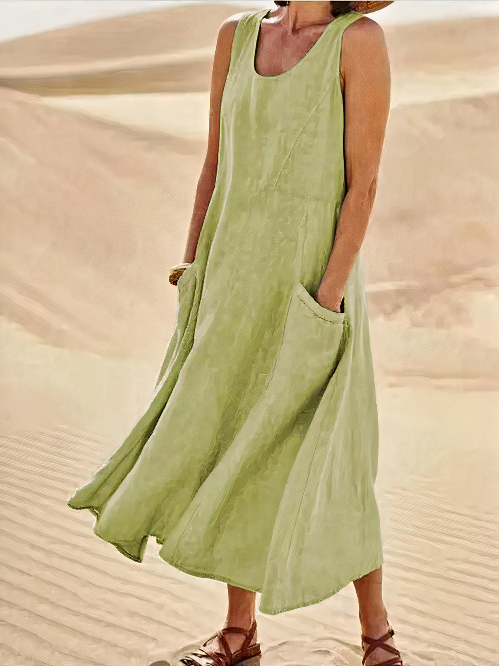 Elegant linen dress for women with breathable fabric, lightweight design, and a flattering silhouette, ideal for summer occasions.






