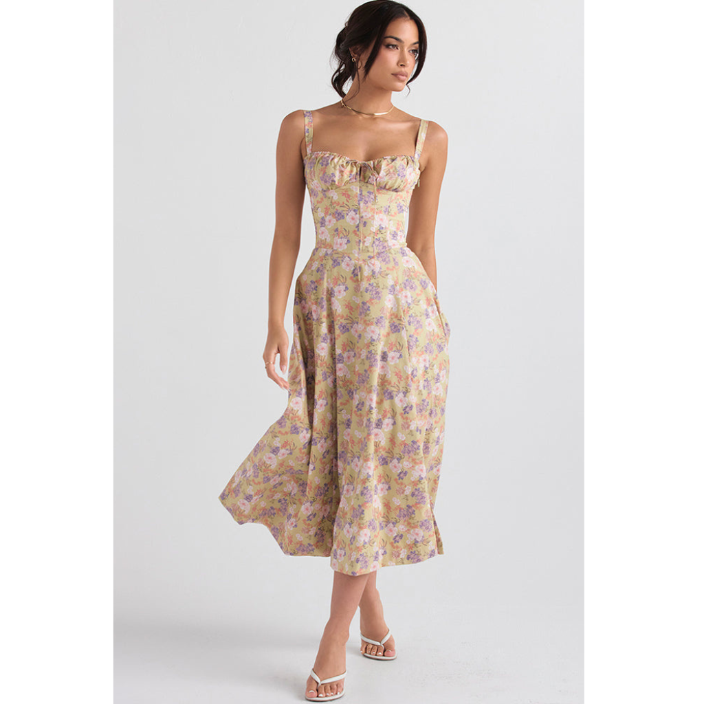  Elegant midi dress for summer, offering a chic, flattering fit perfect for warm weather occasions.