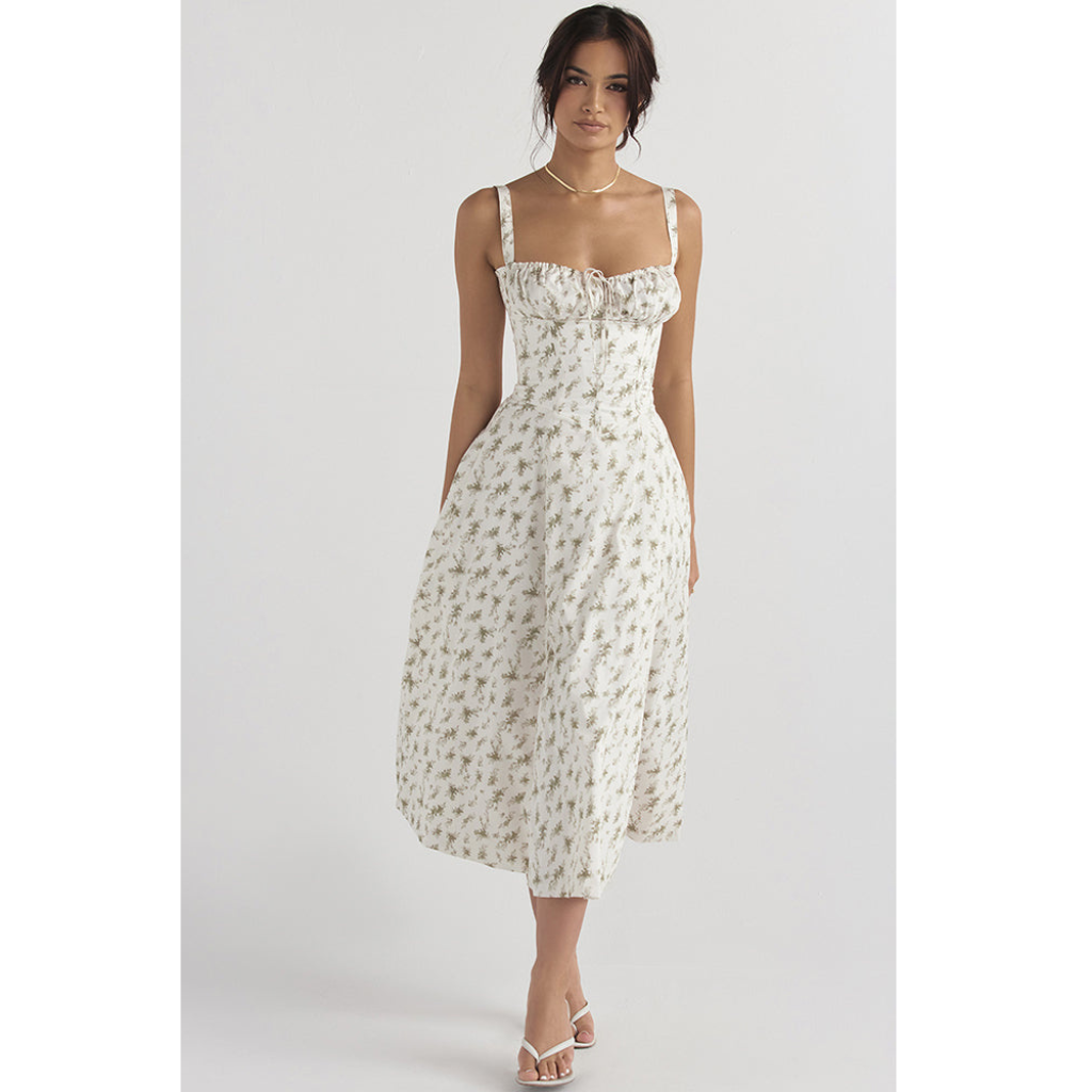  Elegant midi dress for summer, offering a chic, flattering fit perfect for warm weather occasions.