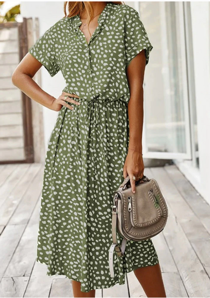 Elegant Midi Spring Dress, lightweight and versatile, perfect for warm days and spring occasions.