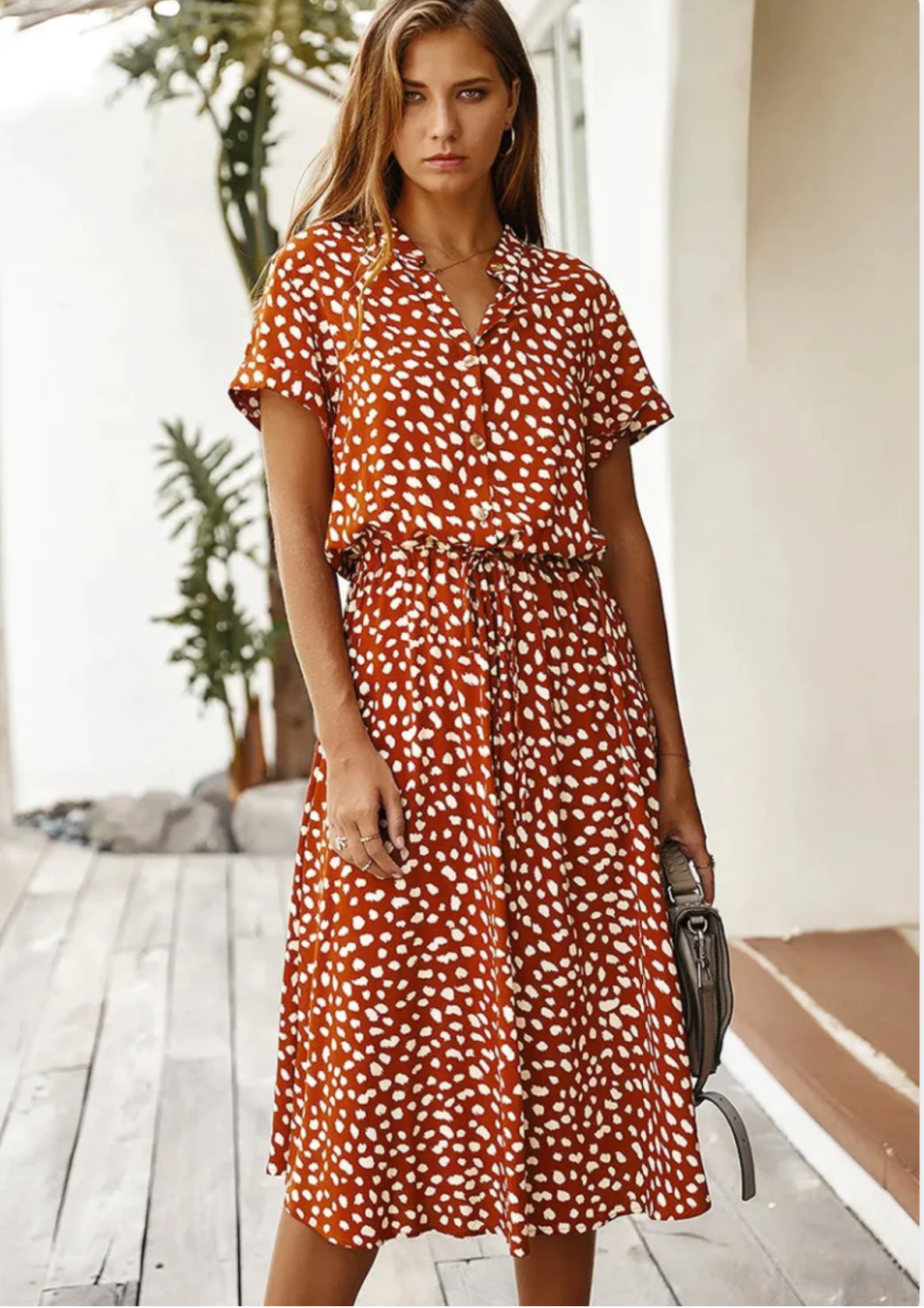 Elegant Midi Spring Dress, lightweight and versatile, perfect for warm days and spring occasions.