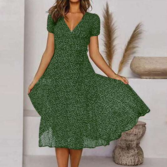 Woman wearing a flowy A-line summer dress with a flattering silhouette ideal for warm weather.






