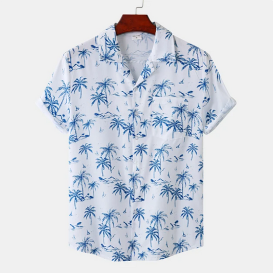 Men's Hawaii Surf Floral Blouse with tropical floral print, lightweight, breathable fabric, and relaxed fit ideal for summer days.