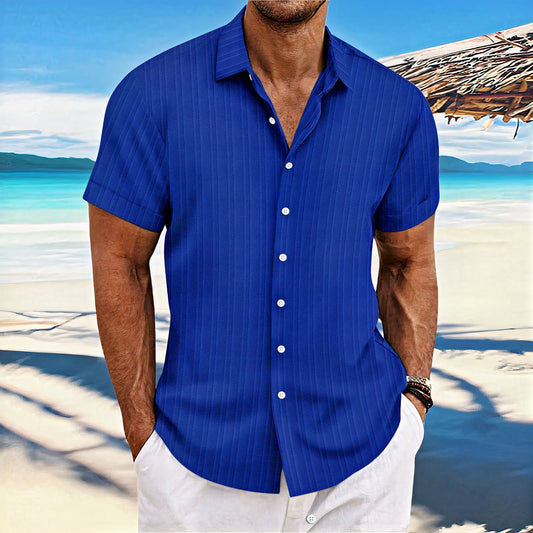 Men's casual summer shirt with breathable fabric, lightweight design, and versatile style, ideal for warm weather.