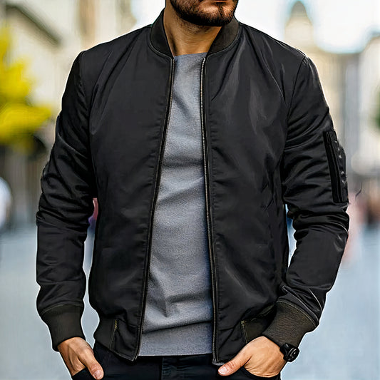 Men's classic bomber jacket with a sleek, lightweight design, perfect for summer days.






