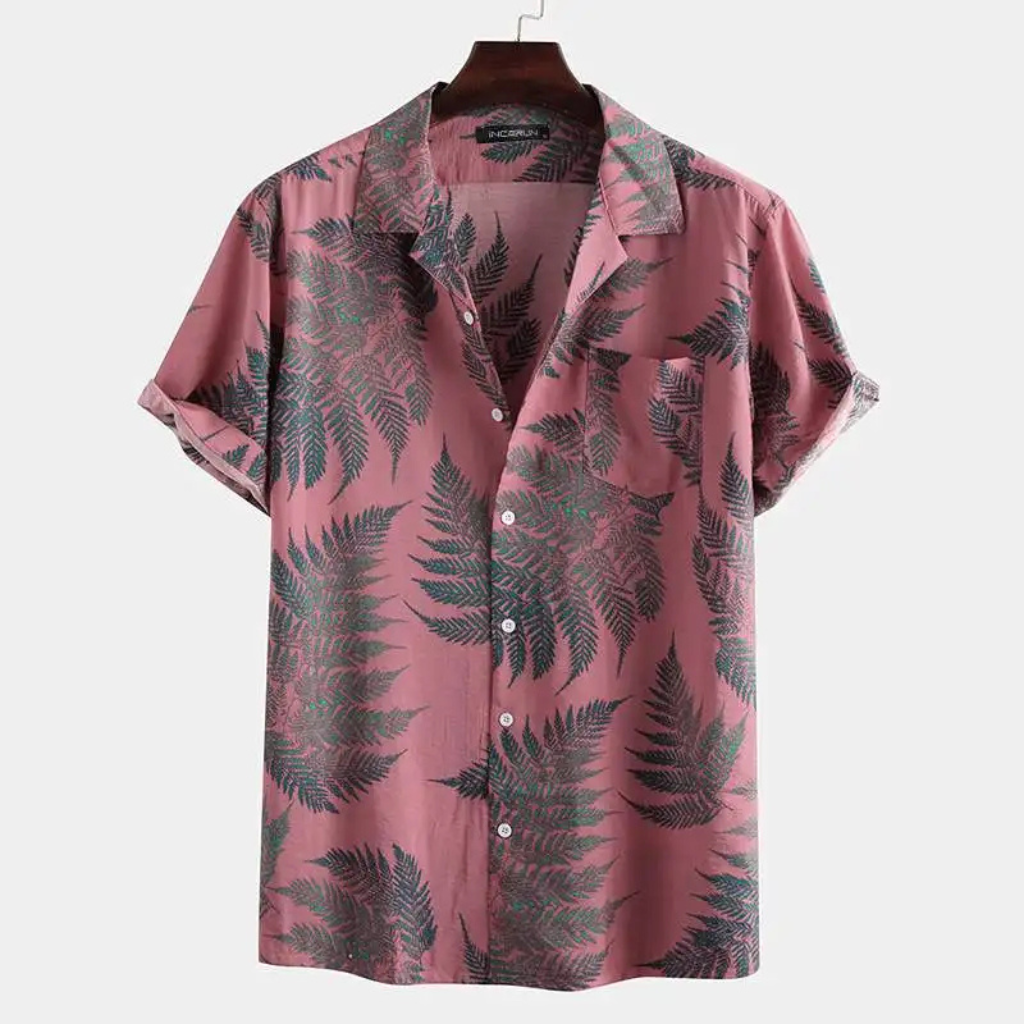 Men's Hawaiian Summer Shirt with tropical patterns, perfect for warm days with lightweight, breathable fabric.