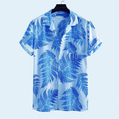 Men's Hawaiian Summer Shirt with tropical patterns, perfect for warm days with lightweight, breathable fabric.