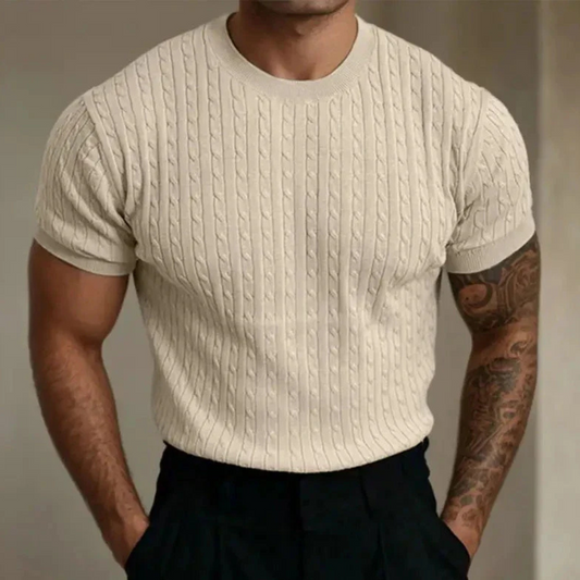 Men's Knitted Summer Shirt with a stylish, breathable knit design, perfect for warm-weather comfort.