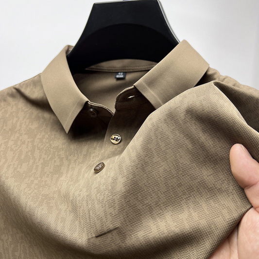 Men's premium silk polo shirt with a classic collar, lightweight and breathable, ideal for summer days and sophisticated occasions.






