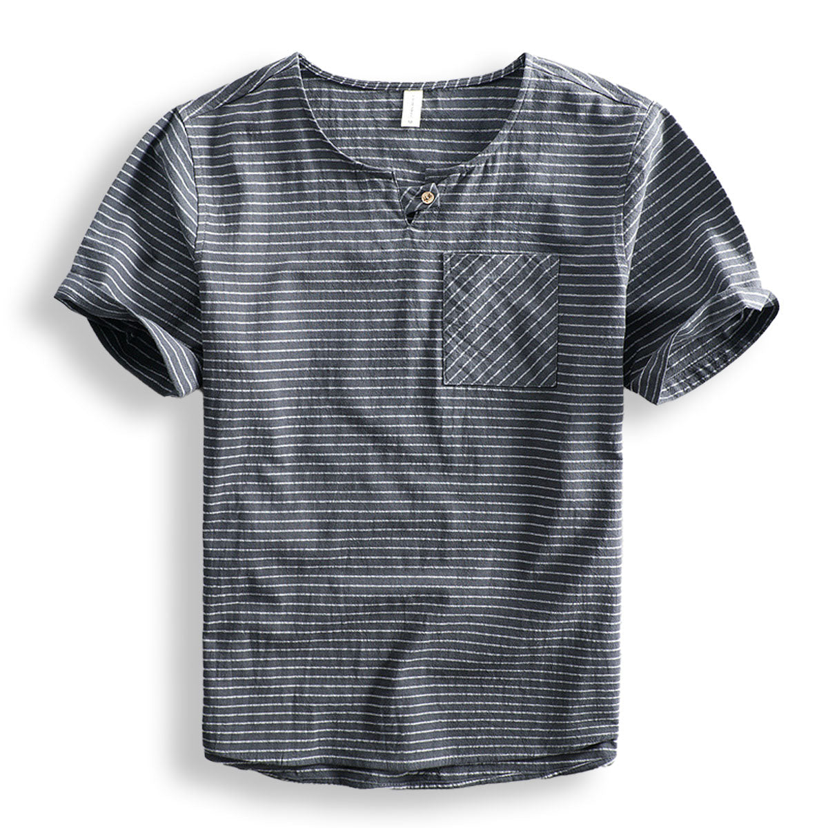  Men's striped cotton tee, lightweight and breathable, perfect for casual summer days.






