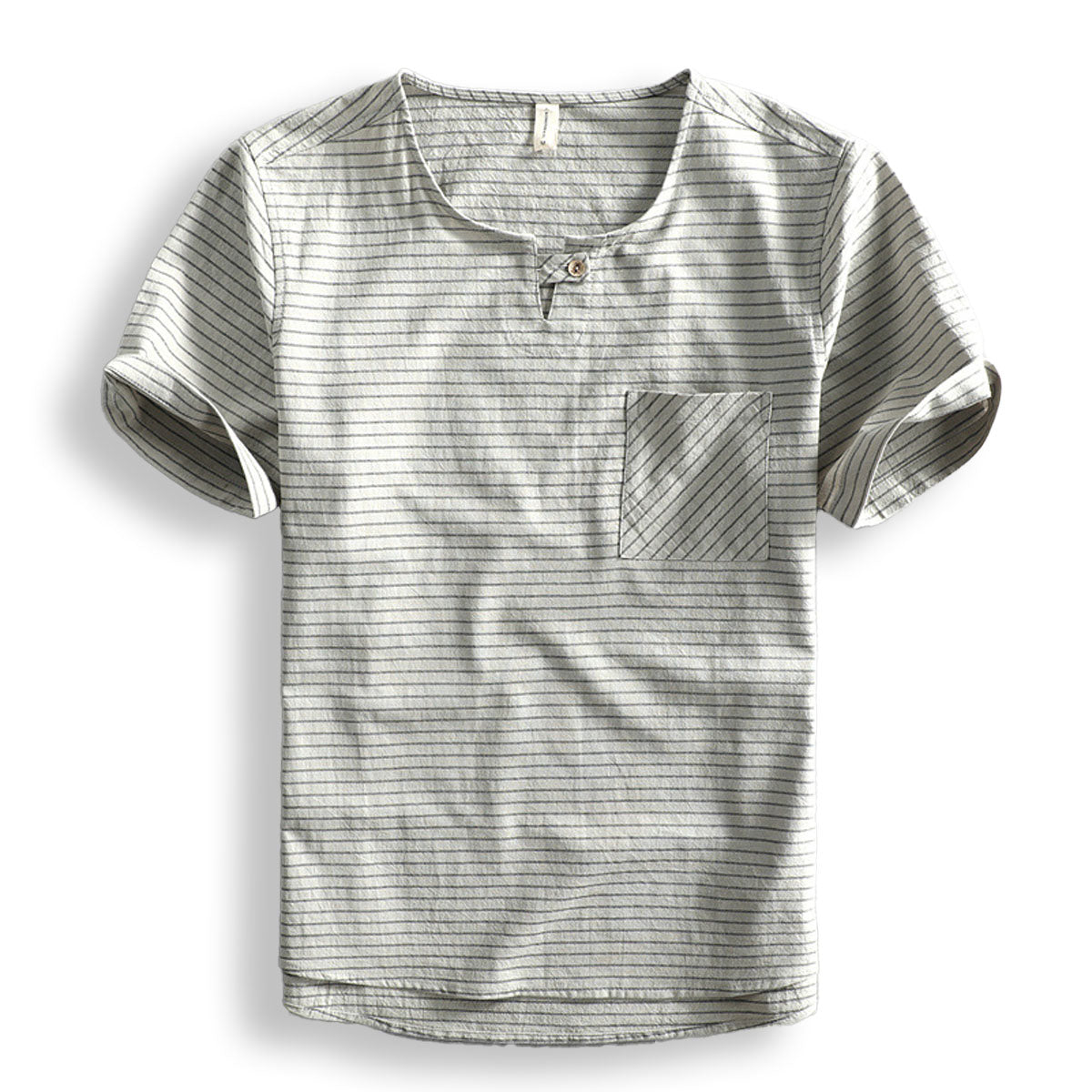  Men's striped cotton tee, lightweight and breathable, perfect for casual summer days.






