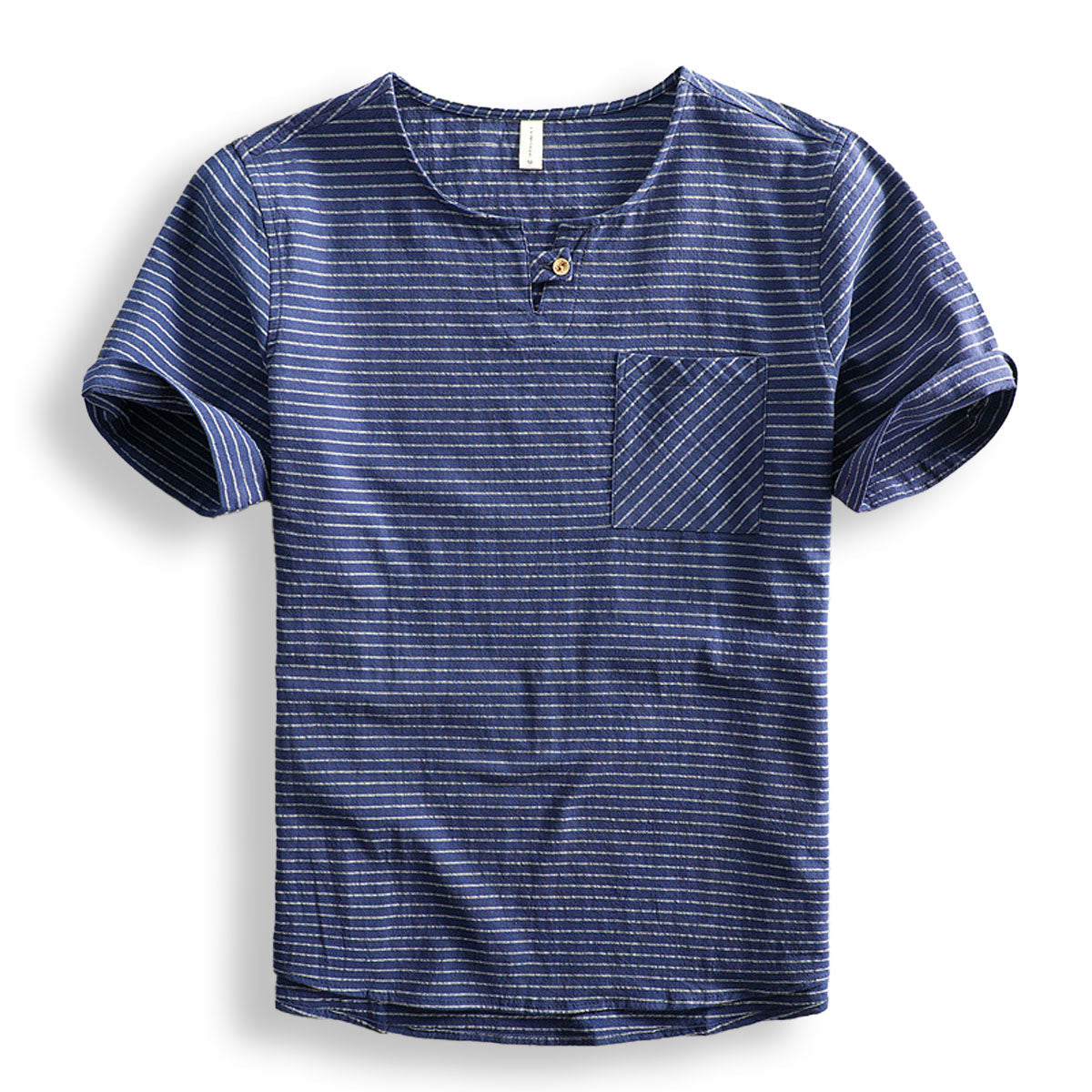  Men's striped cotton tee, lightweight and breathable, perfect for casual summer days.






