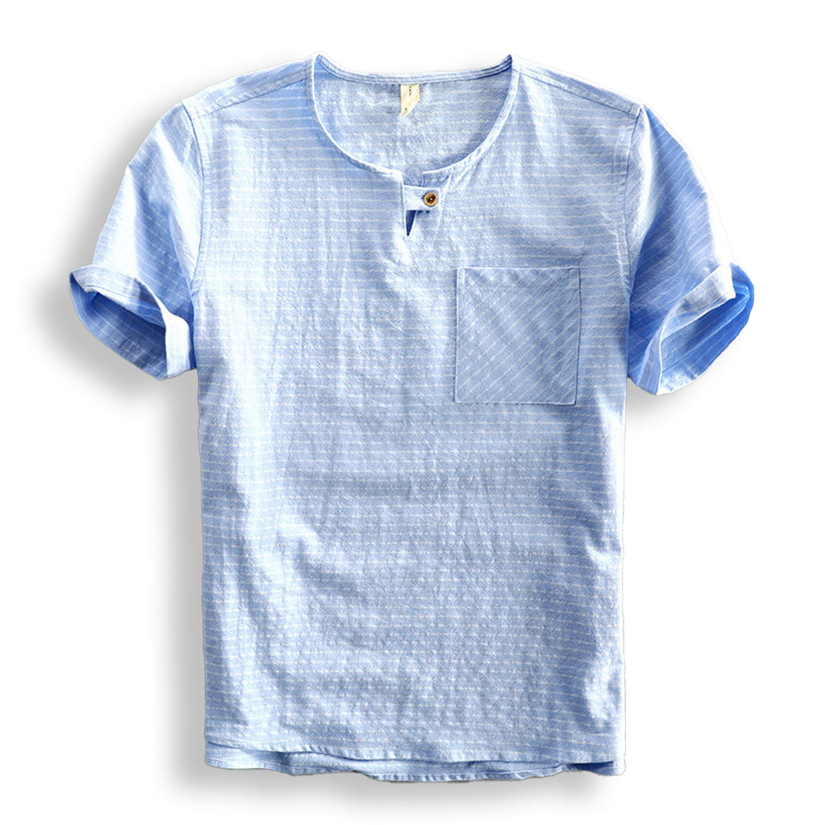  Men's striped cotton tee, lightweight and breathable, perfect for casual summer days.






