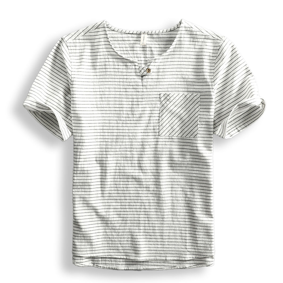  Men's striped cotton tee, lightweight and breathable, perfect for casual summer days.






