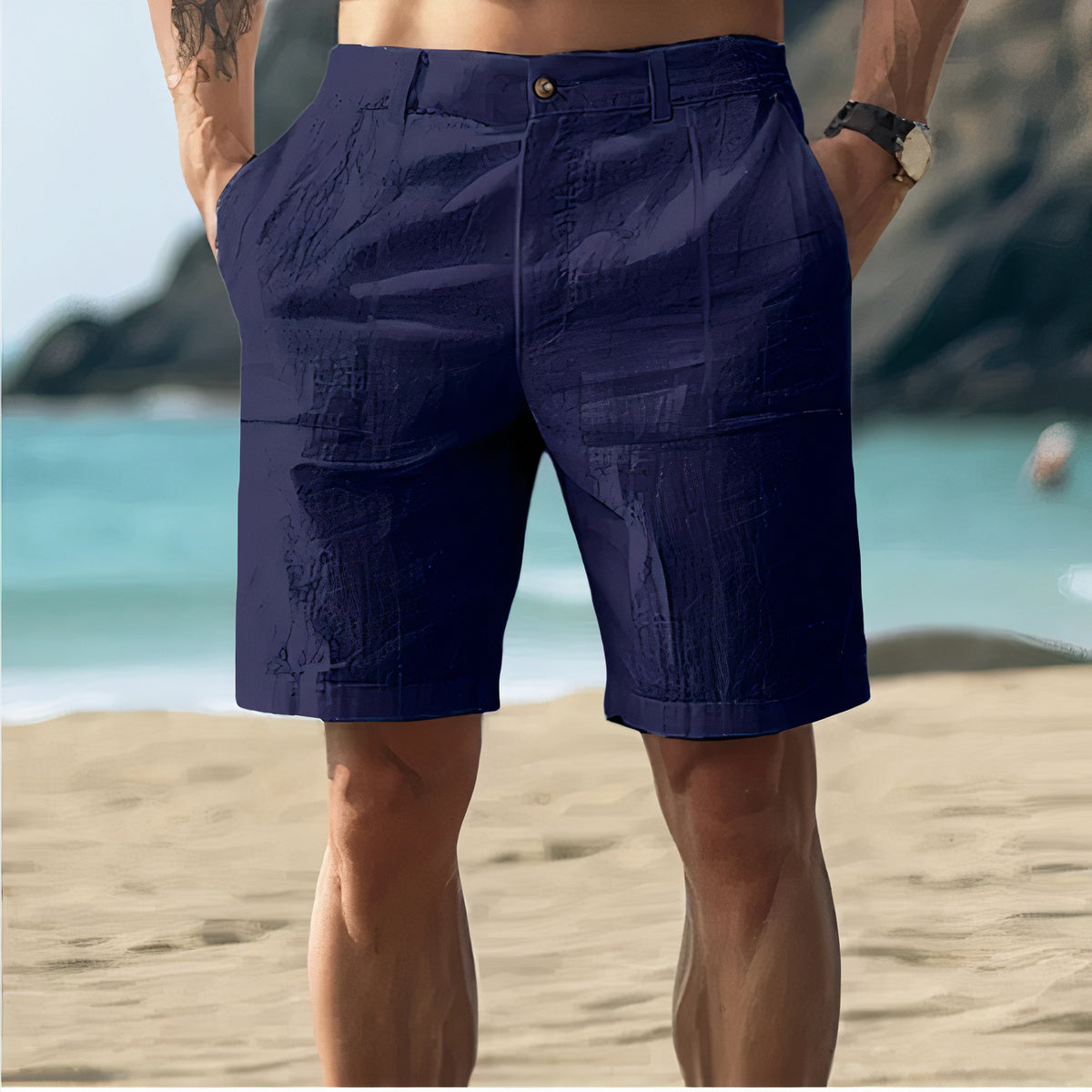 Men's summer linen shorts, providing comfort and style for warm-weather activities.






