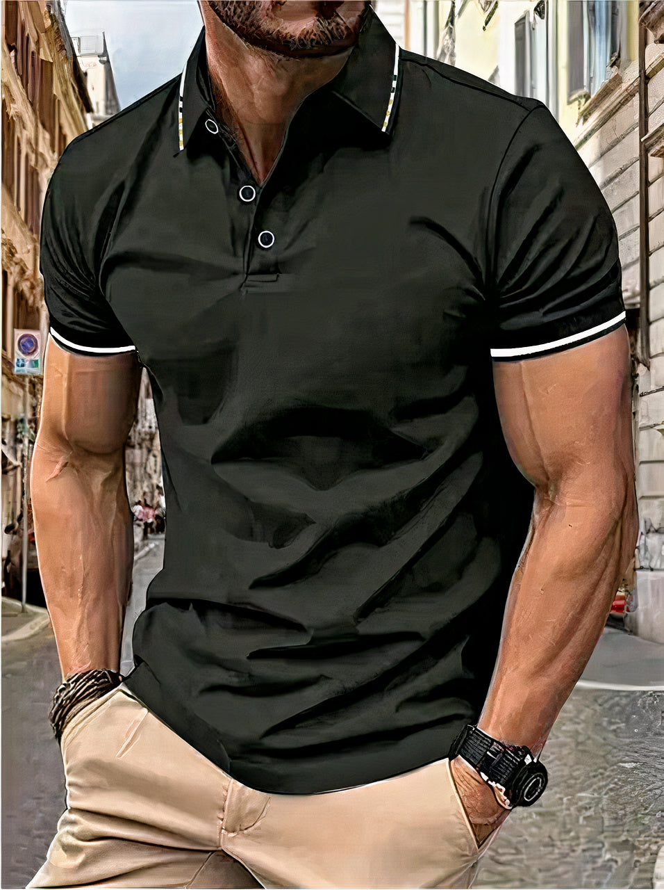 Sophisticated men's polo shirt, premium fabric, refined fit, perfect for casual and semi-formal occasions.