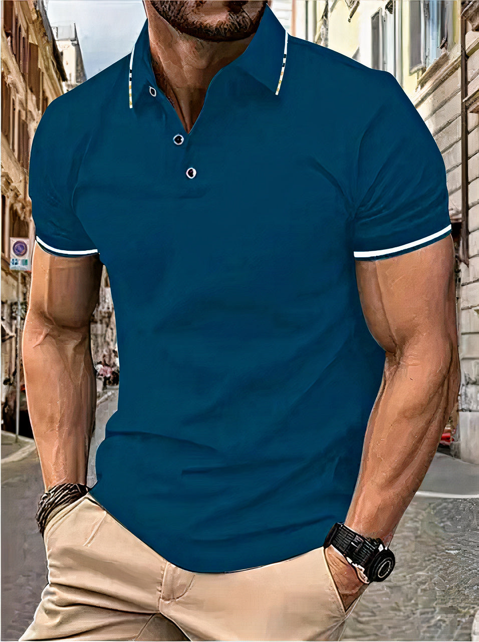 Sophisticated men's polo shirt, premium fabric, refined fit, perfect for casual and semi-formal occasions.