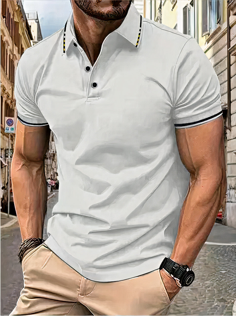 Sophisticated men's polo shirt, premium fabric, refined fit, perfect for casual and semi-formal occasions.