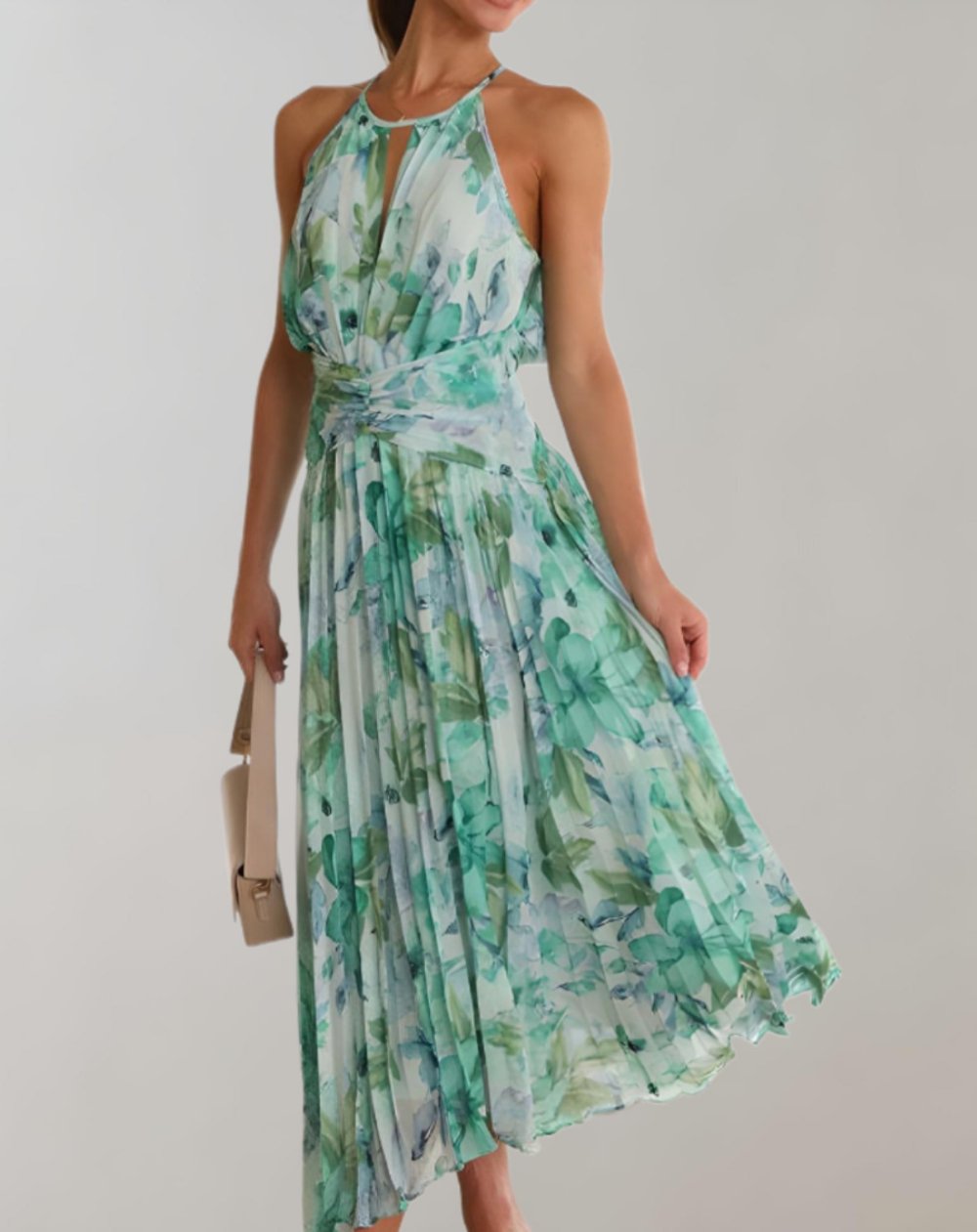 A stylish floral summer dress designed for comfort and elegance, featuring a flattering fit and lightweight fabric, ideal for warm weather occasions