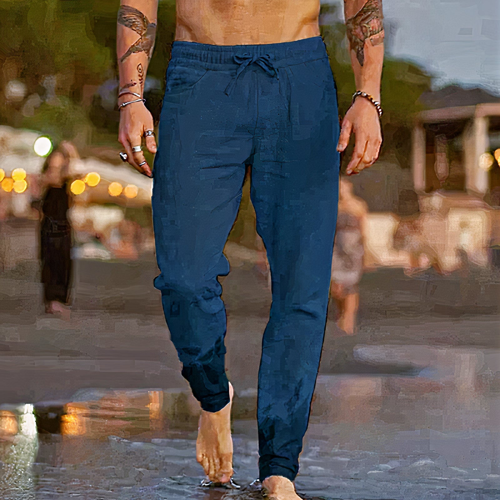 Summer linen pants for men with a relaxed fit, lightweight fabric, and breathable design, perfect for casual summer days.






