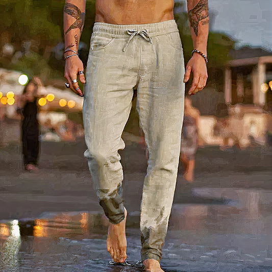 Men's summer linen pants offering breathability, comfort, and relaxed elegance for warm-weather days and casual outings.